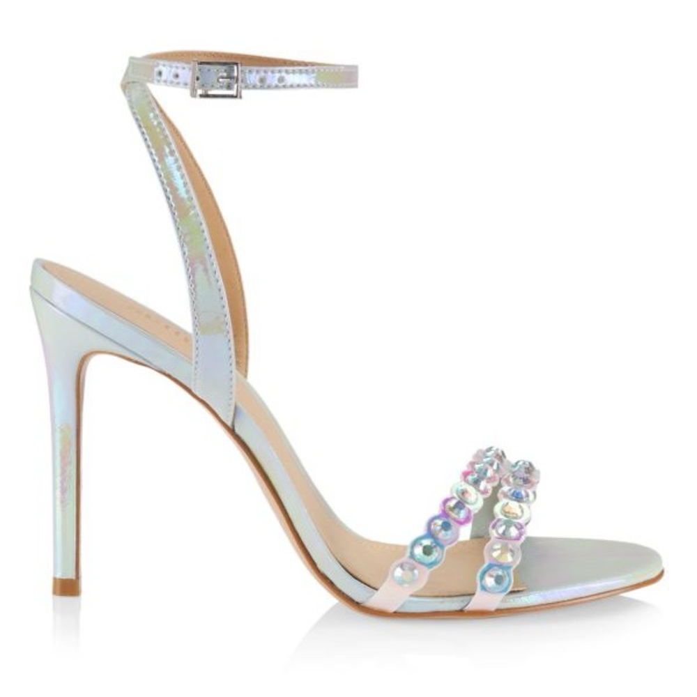 SCHUTZ
Elvyra Embellished Vinyl Sandals, Size 9